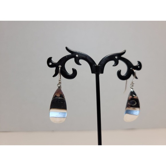 Sterling Silver 925 Teardrop Oval Hook Drop Dangle Simple Style Earrings - Picture 1 of 5